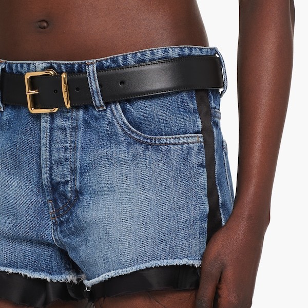 Miu Miu Raw-cut Denim Mini Shorts In Blue