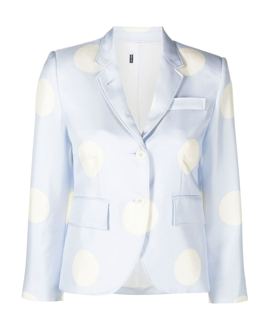 Thom Browne Light Blue Polka-dot Print Silk Blazer In White
