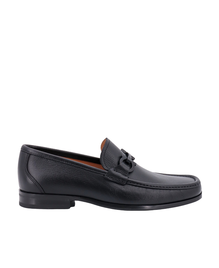 Ferragamo Bart Black Loafers With Embossed Gancini Detail On The Front In Leather Man In Black