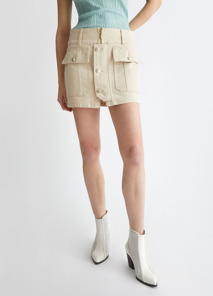 Liu •jo Panelled Denim Mini Skirt In White