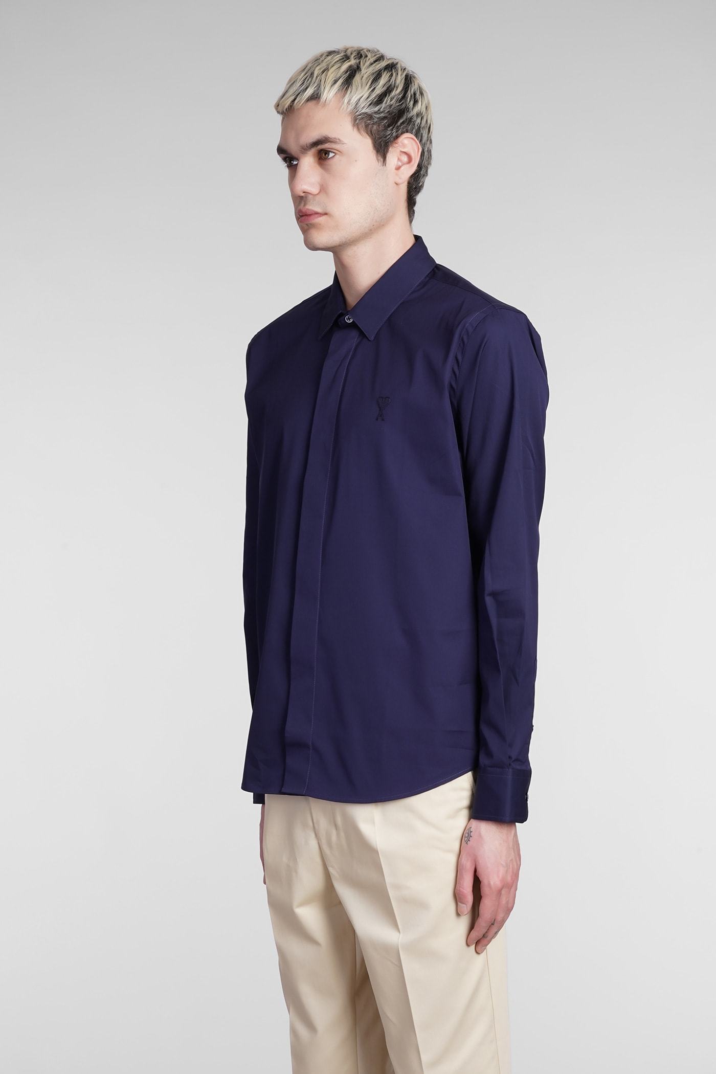 Ami Alexandre Mattiussi Button-up Curved Hem Shirt In Blue