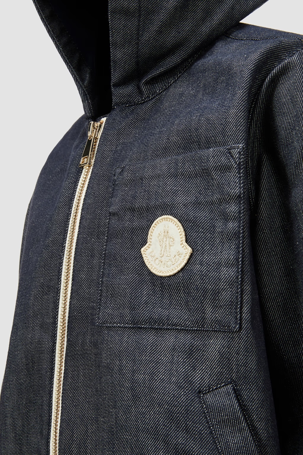 Moncler Long-sleeved Denim Jacket In Black