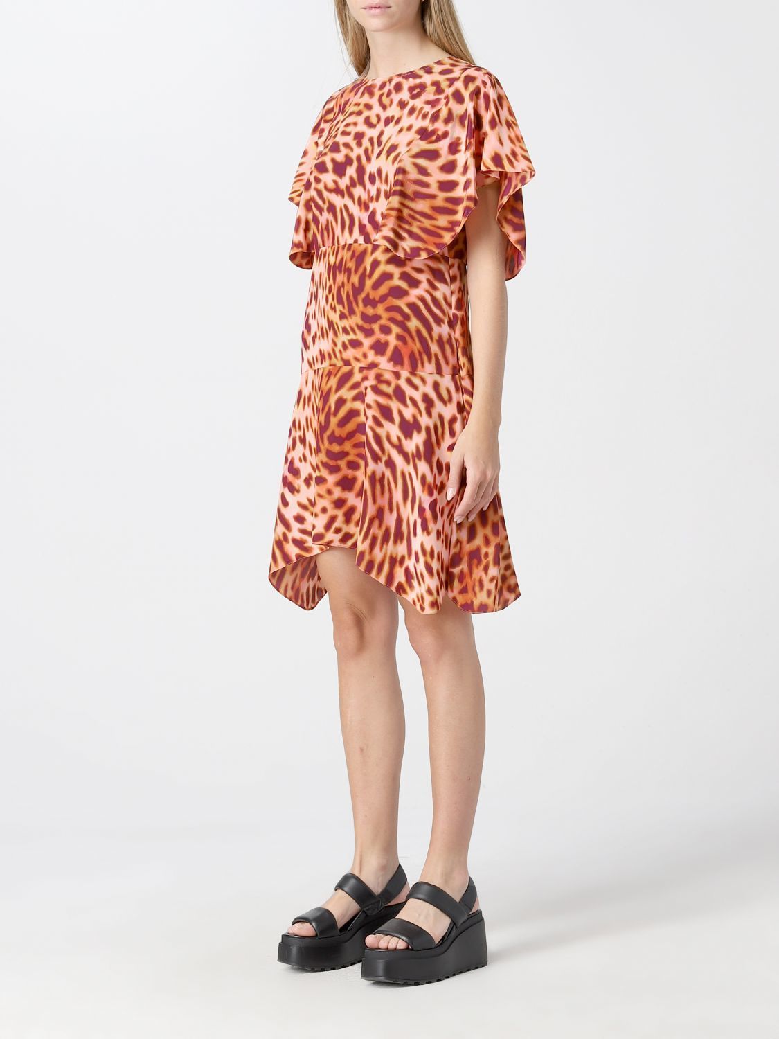 Stella Mccartney Leopard-print Silk Flounce Dress In Brown