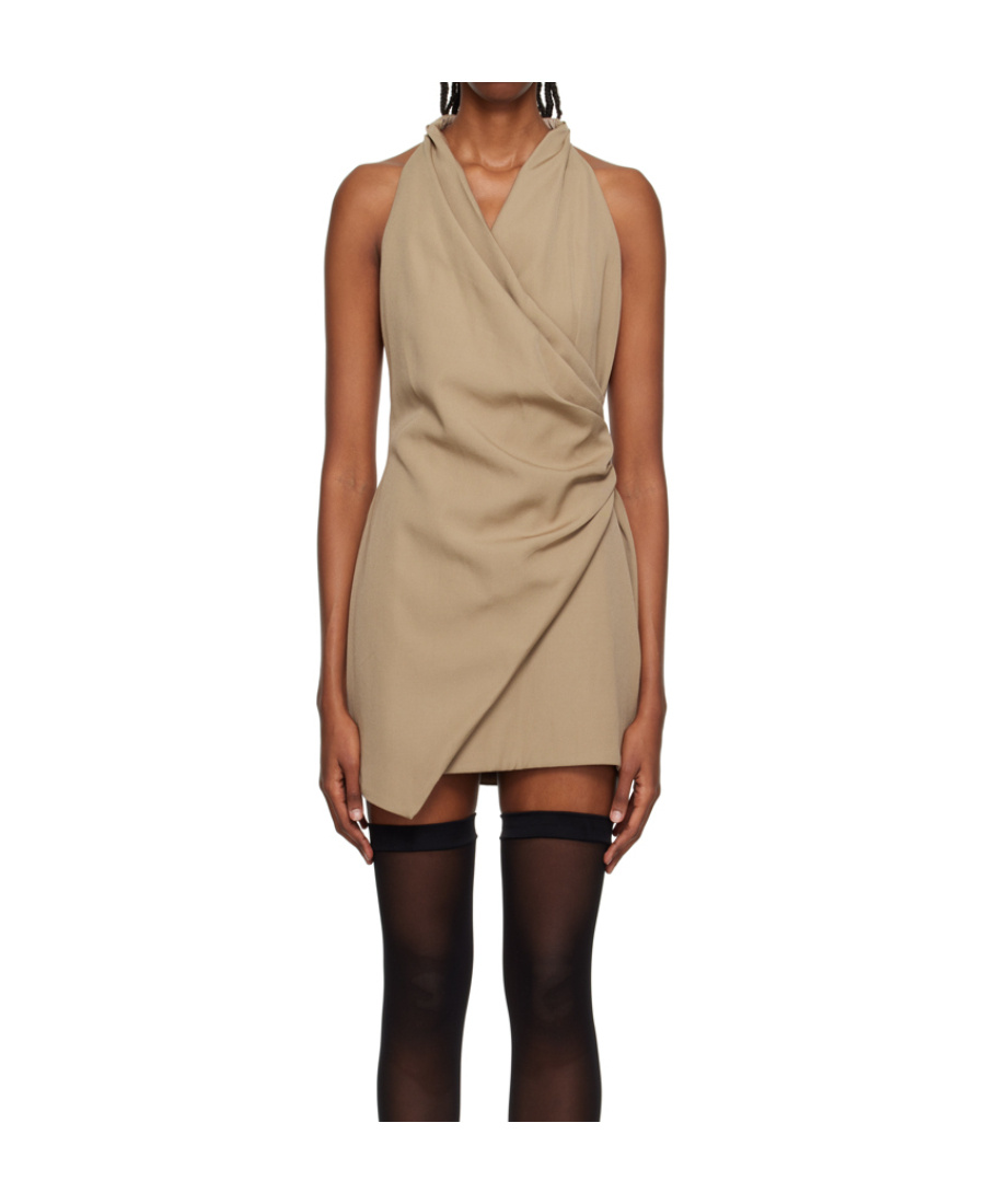 Balmain V-neck Draped Mini Dress In Nude
