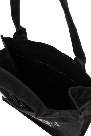 Ganni Women Black Shopper With Embroidered Logo On The Front In Denim Woman In Black