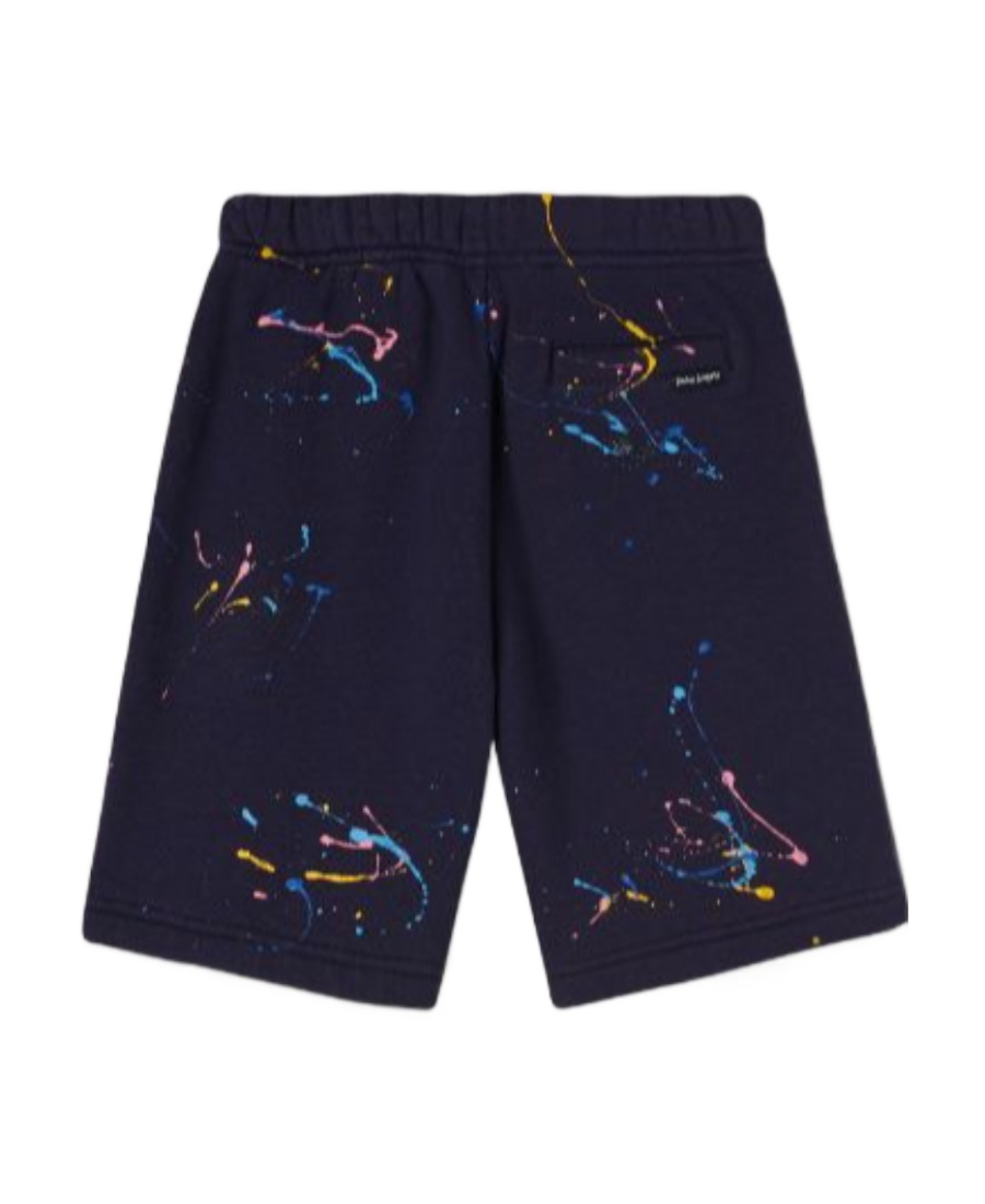 Palm Angels Paint-splatter Cotton Shorts In Black