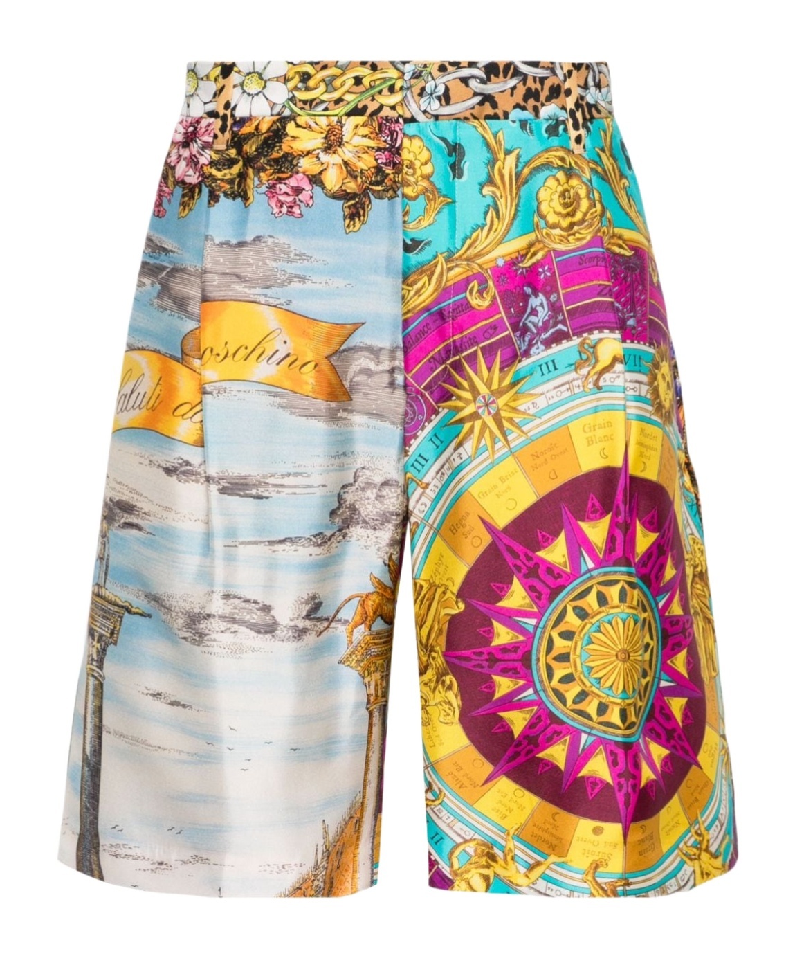 Moschino Graphic-print Silk Shorts In Multicolor