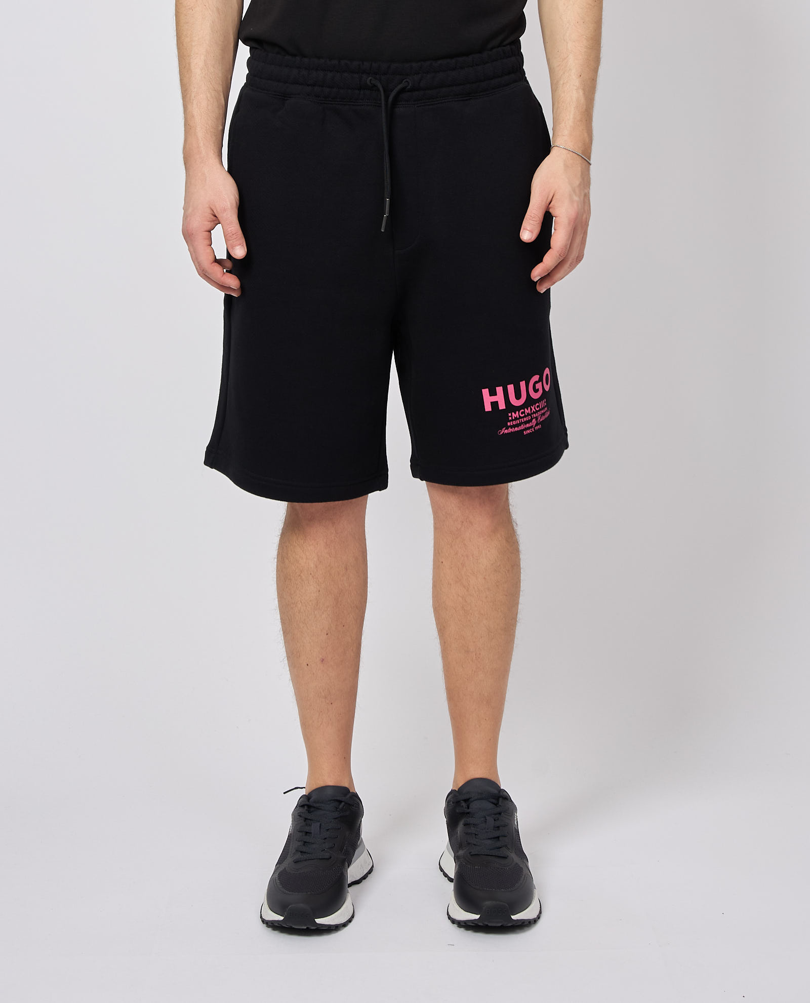 Hugo Boss Elastic Waistband Shorts With Side And Back Pockets In Black