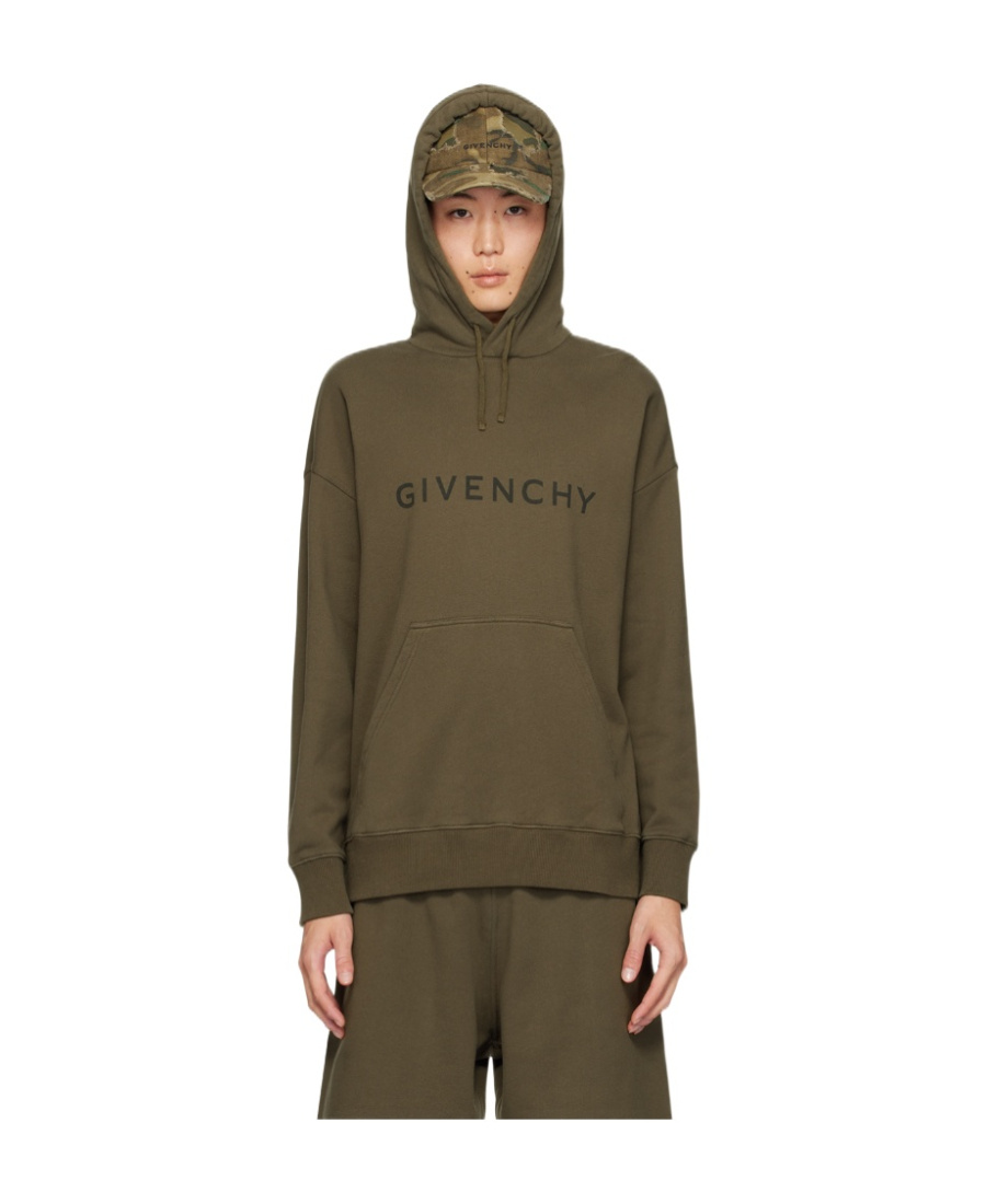 Givenchy Logo Print Drawstring Hoodie In Green