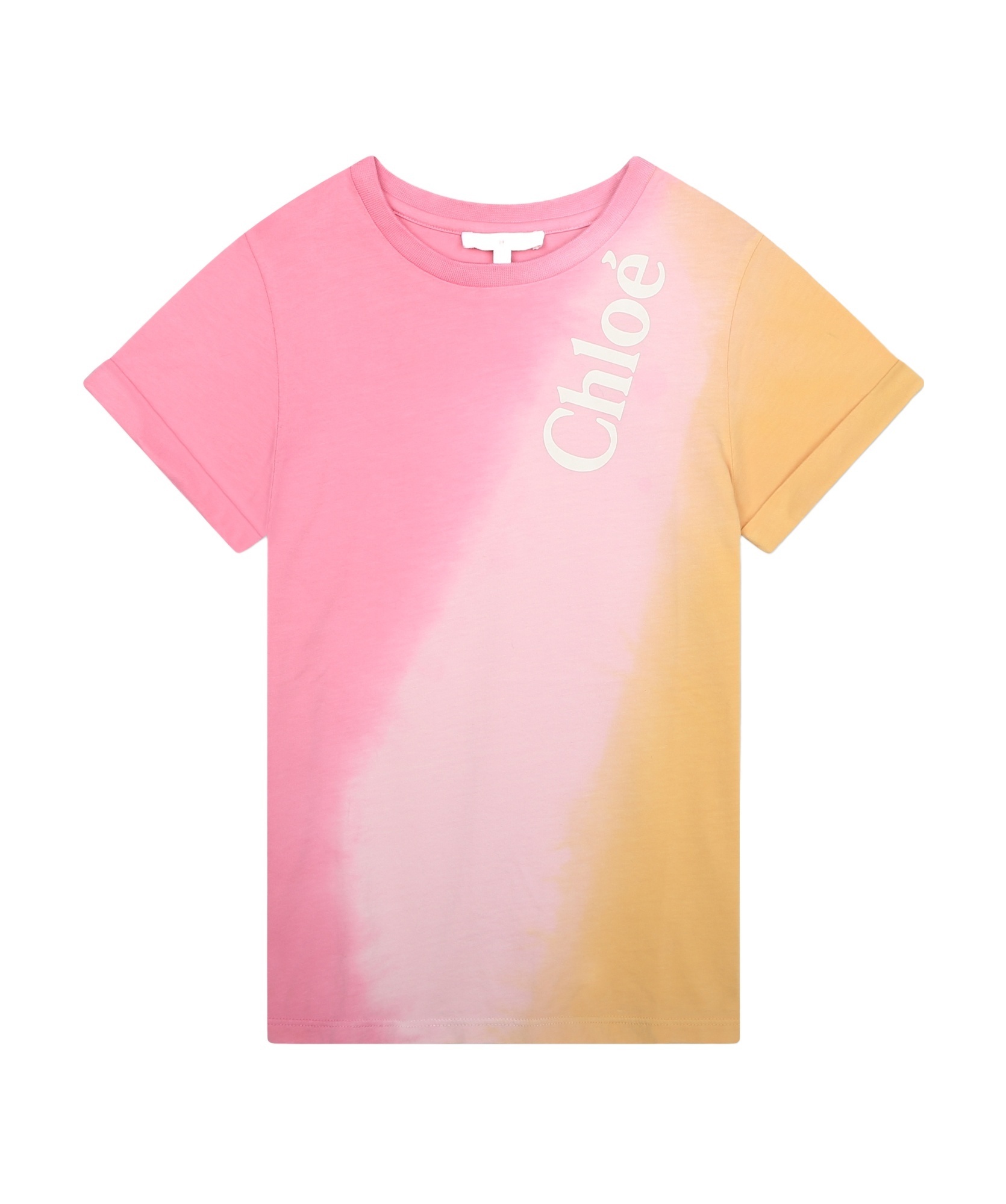 Chloé Kids Tie-dyed Crewneck T-shirt In Pink