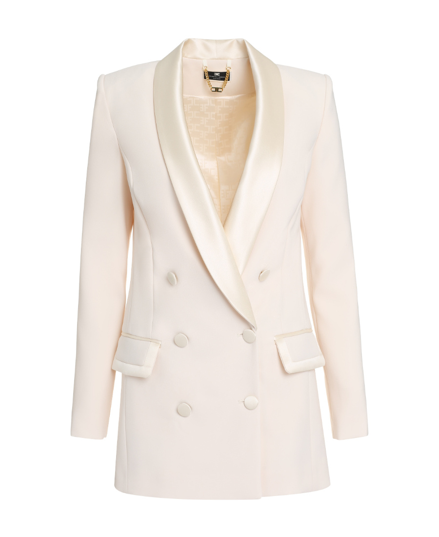 Elisabetta Franchi Double-breasted Satin-trim Blazer In White