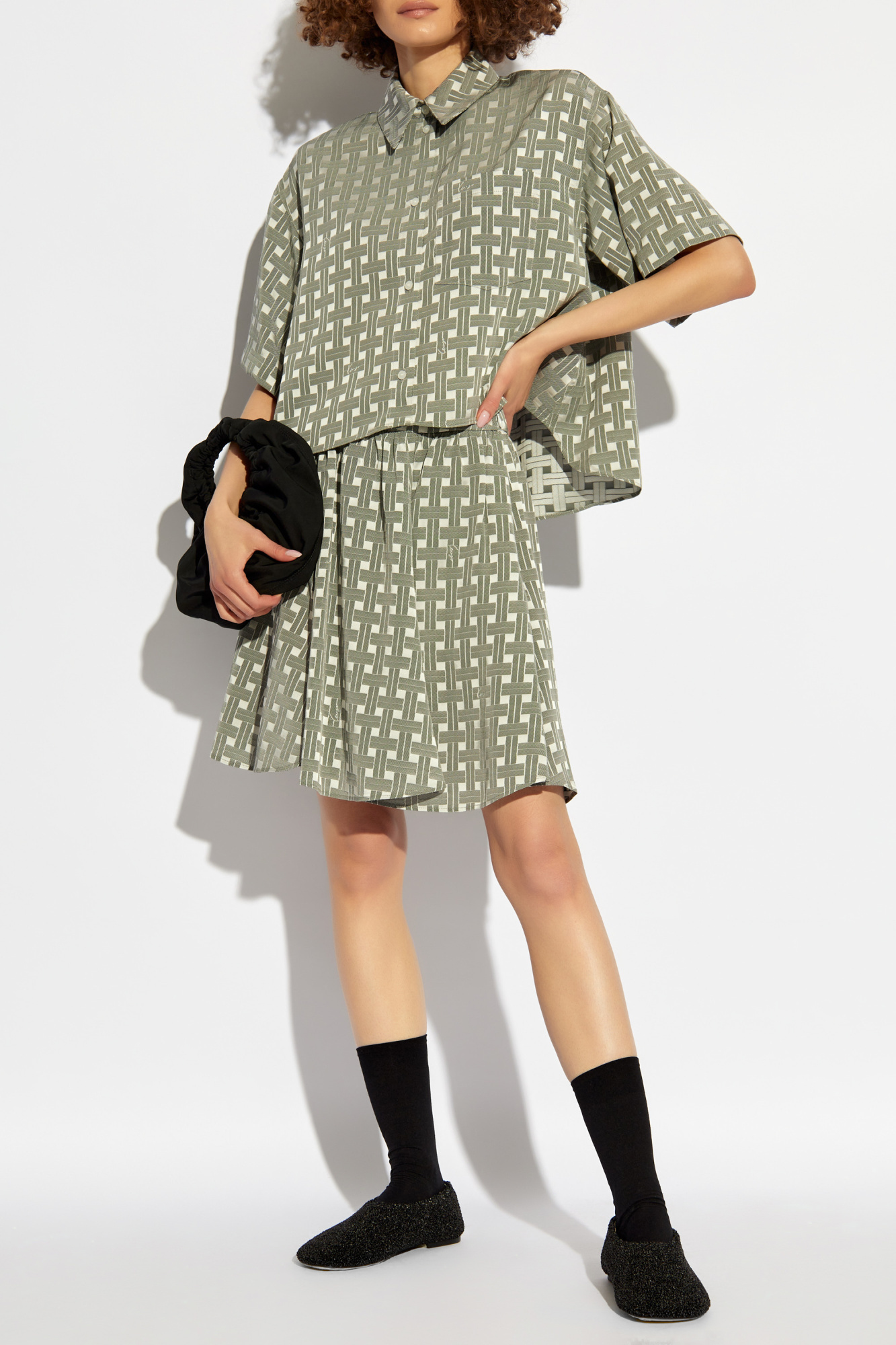 Kenzo Weave Geometric-print Cropped Shirt In Nude