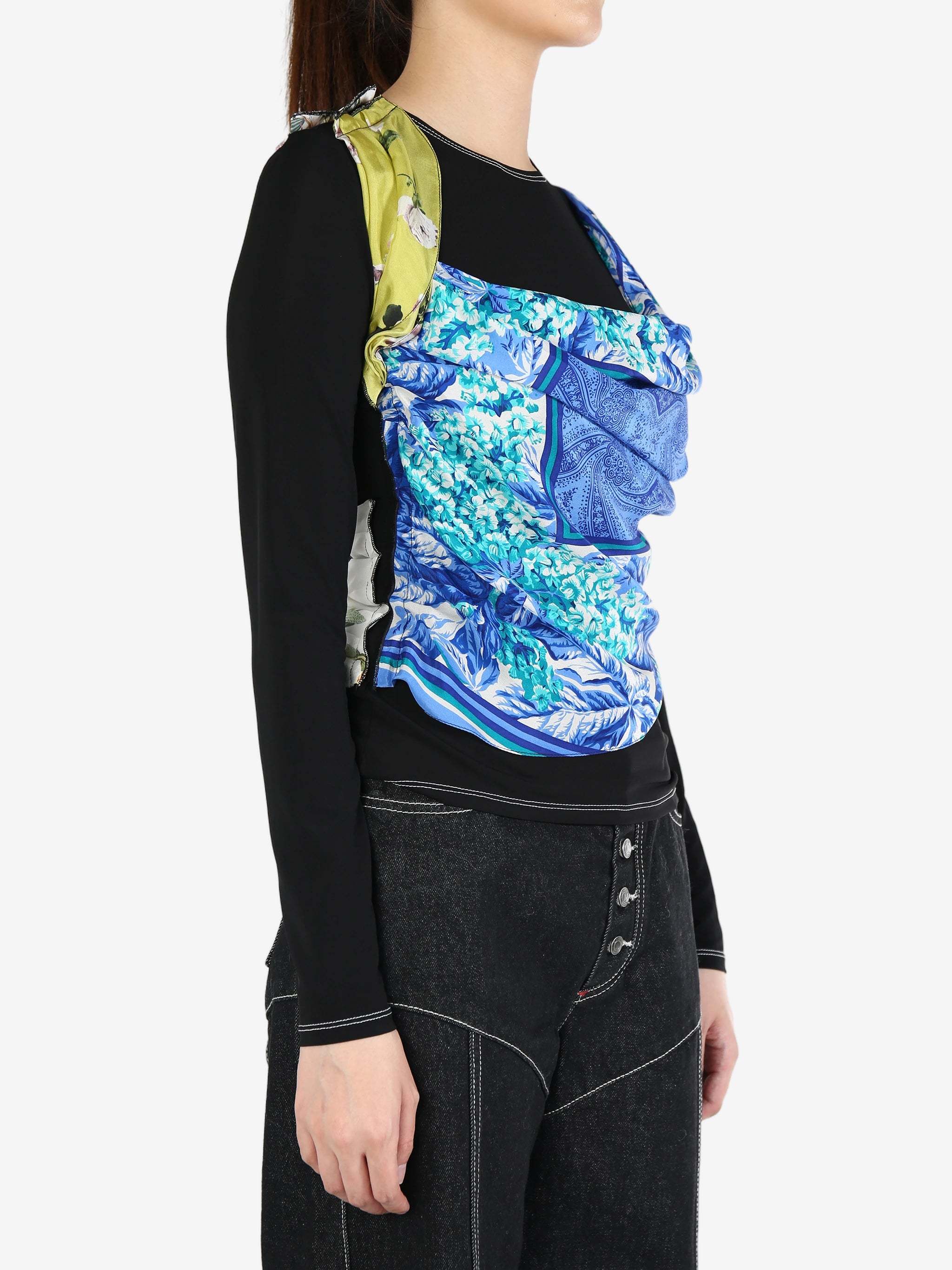 Marine Serre Silk Scarf Pendant T-shirt In Black