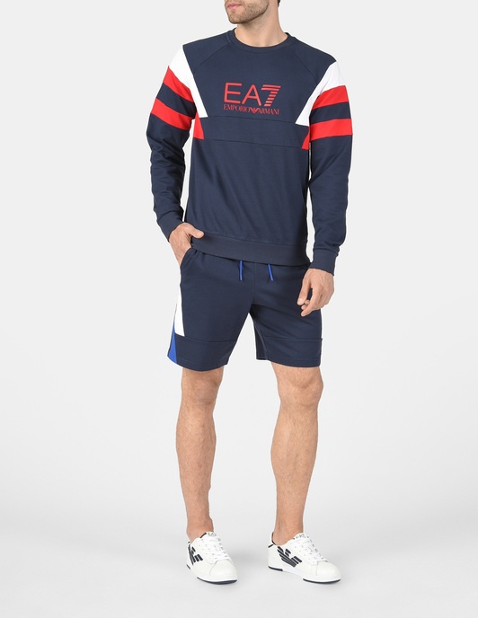Ea7 Navy Blue Logo Round-necked Sweater In Black