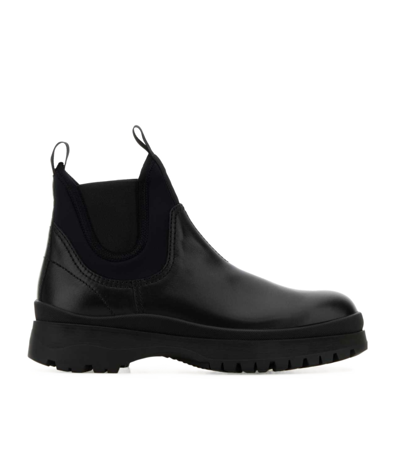 Prada Chunky Sole Leather Ankle Boots In Black
