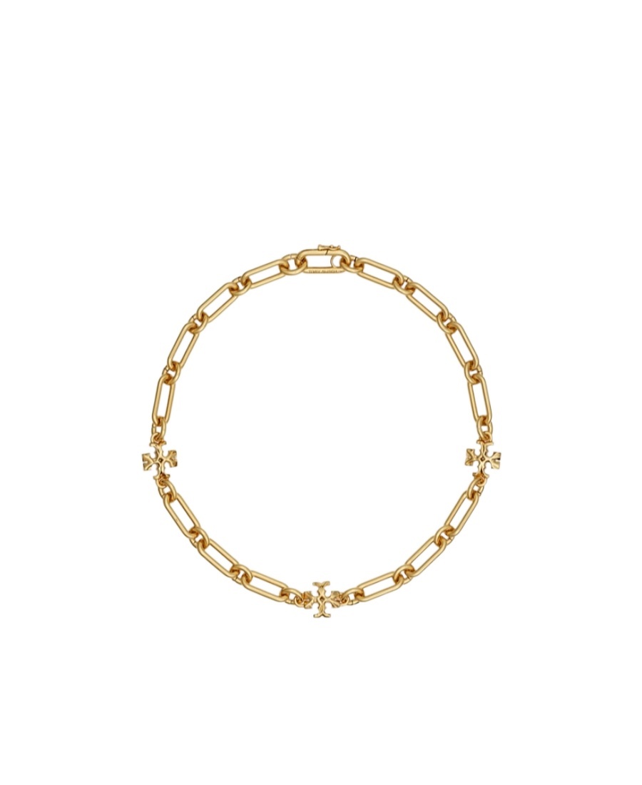 Tory Burch Logo-plaque Chain-link Necklace In Yellow