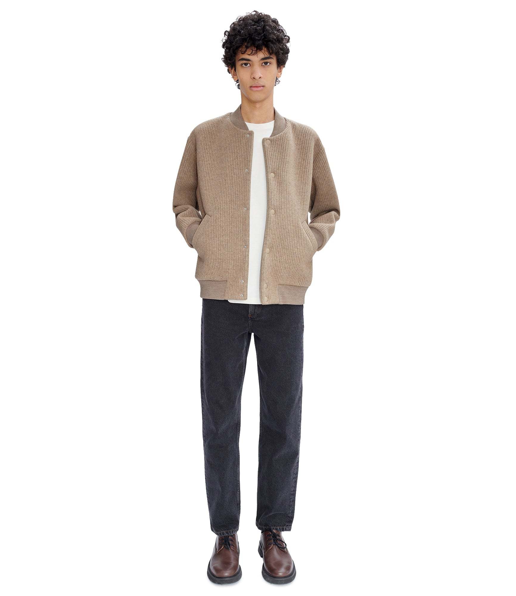 Apc Knitted Bomber Jacket In Nude