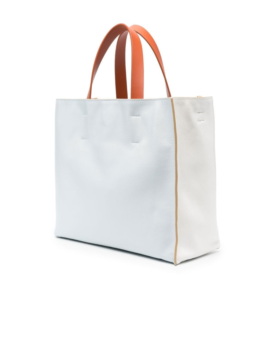 Marni Logo Print Leather Shoulder Bag In White