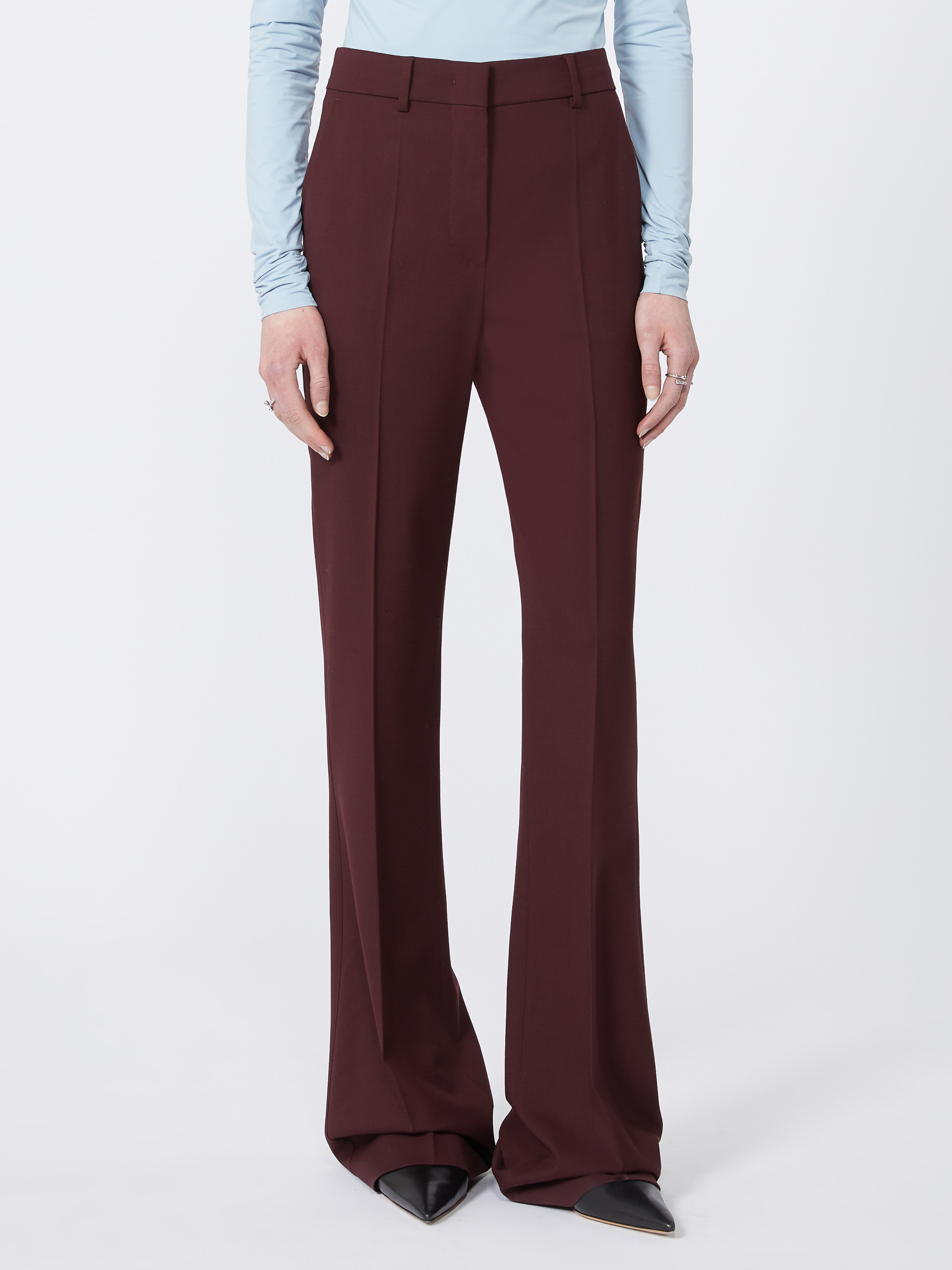 Sportmax Febe High-rise Wool-blend Flared Pants In Burgundy