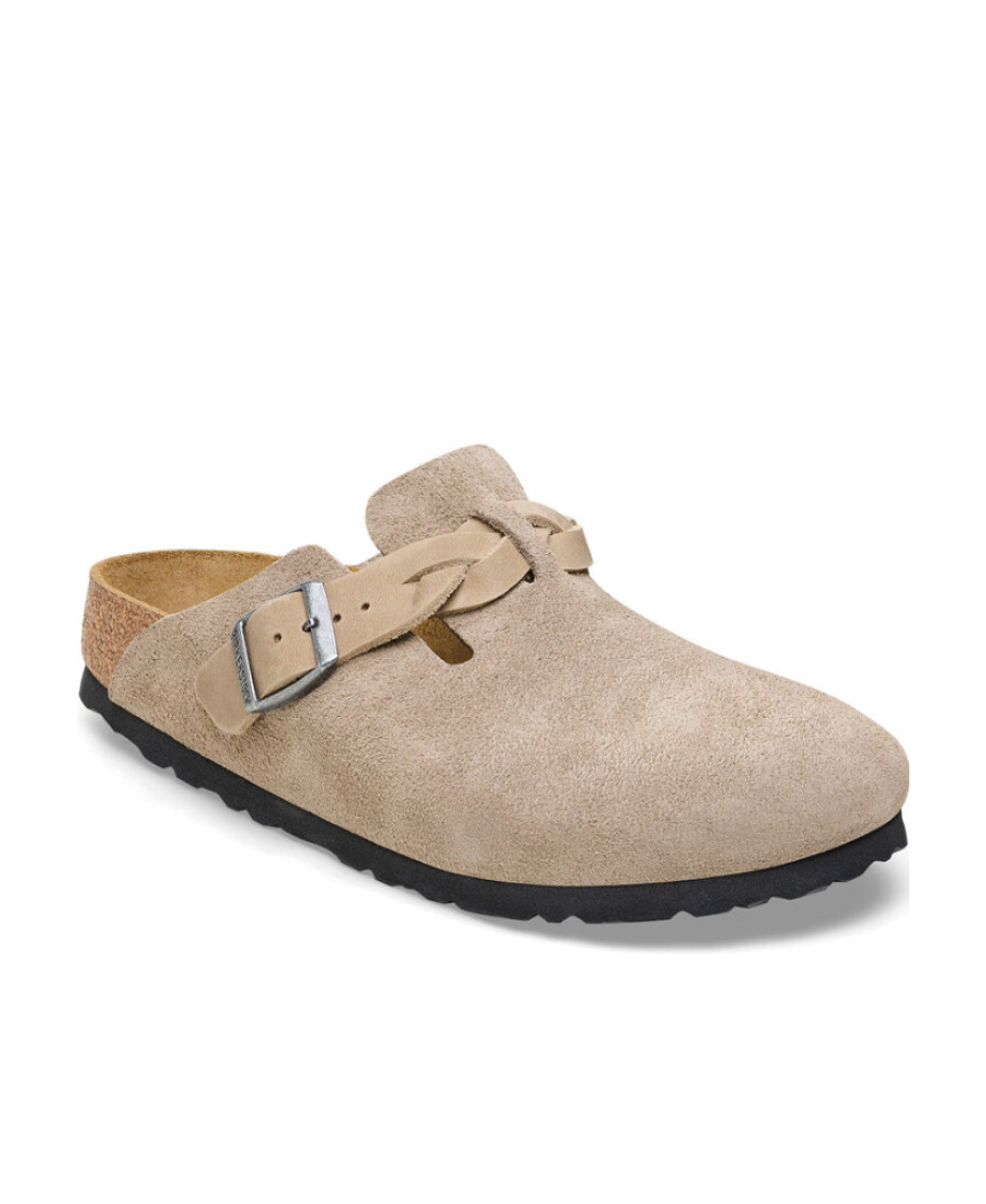 Shop Birkenstock Boston Suede Slippers In Nude