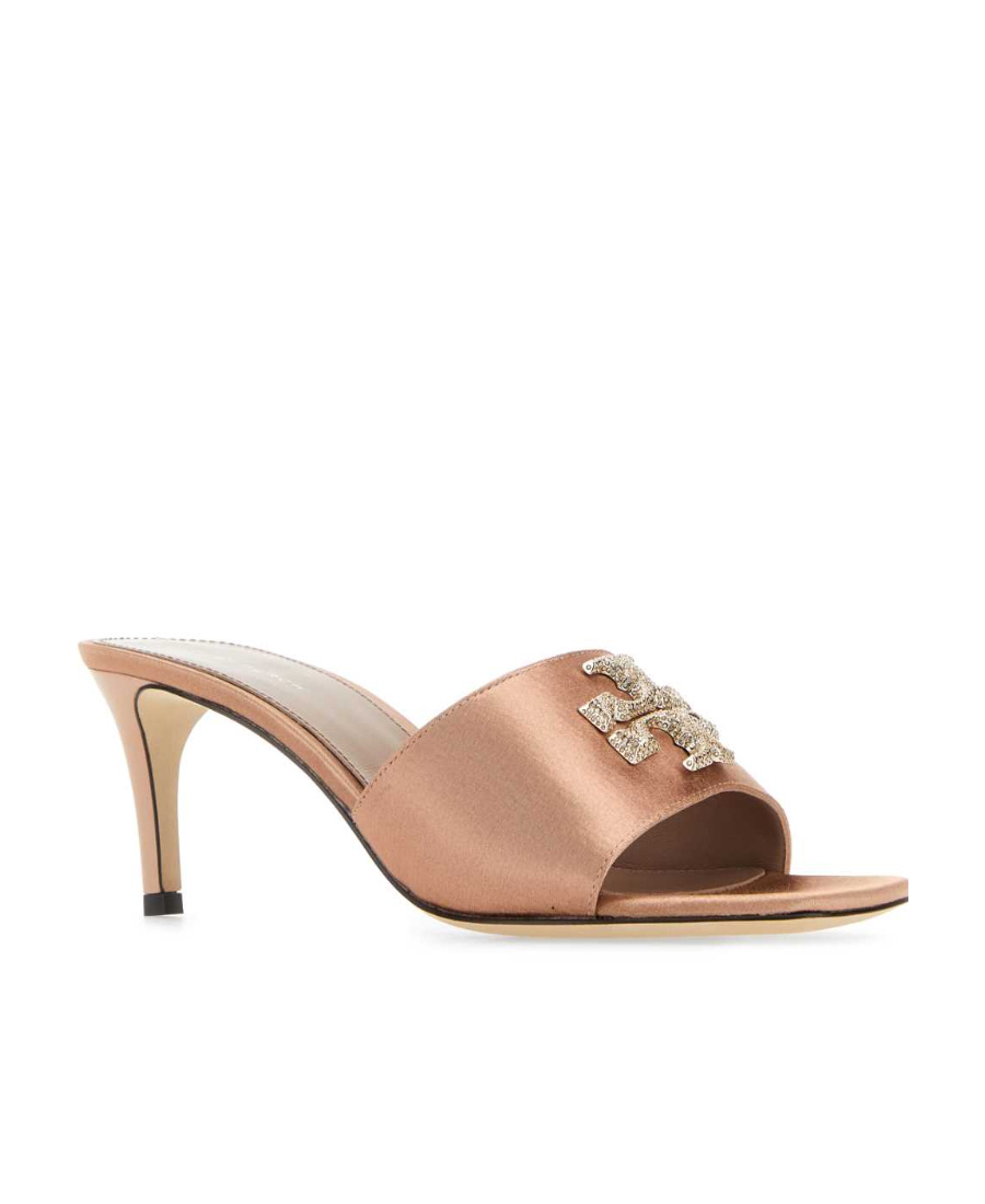 Tory Burch Embellished Logo Eleanor Satin Sabot In Nude