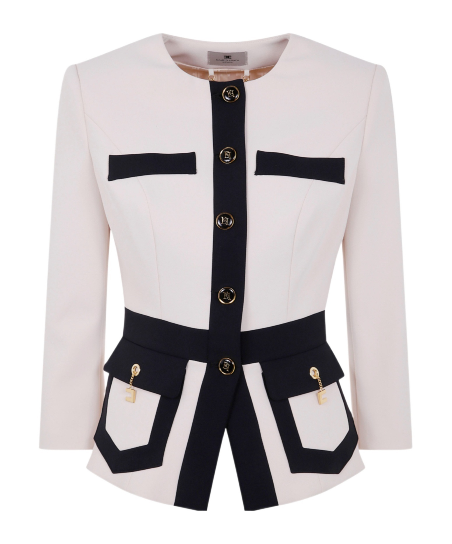 Elisabetta Franchi Two-tone Logo-detail Jacket In White