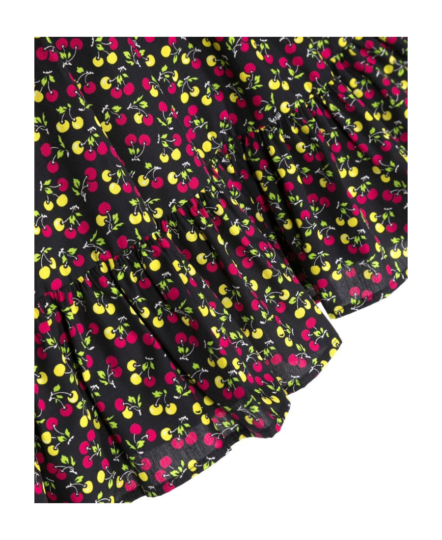 Shop Msgm Flower Printed Umbrella Skirt In Black