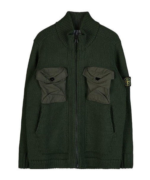 Stone Island Compass-patch Cargo-pocket Cardigan In Olive Green