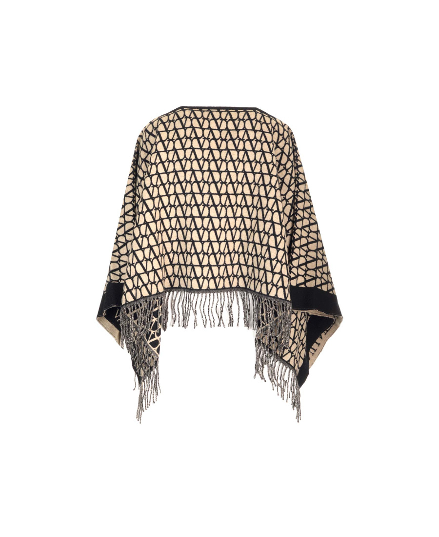 Valentino Toile Iconographe Fringed Poncho In Nude