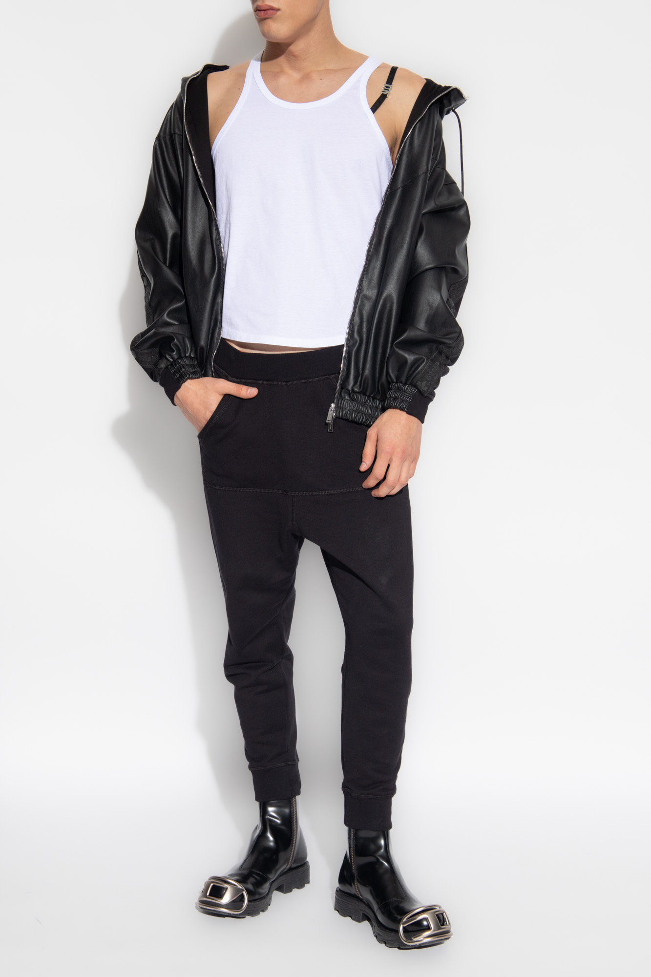 Dsquared2 Hybrid Swag Logo-embellished Panelled Jacket In Black