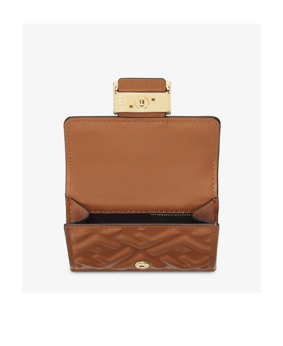 Fendi Baguette Micro Trifold Leather Wallet In Brown