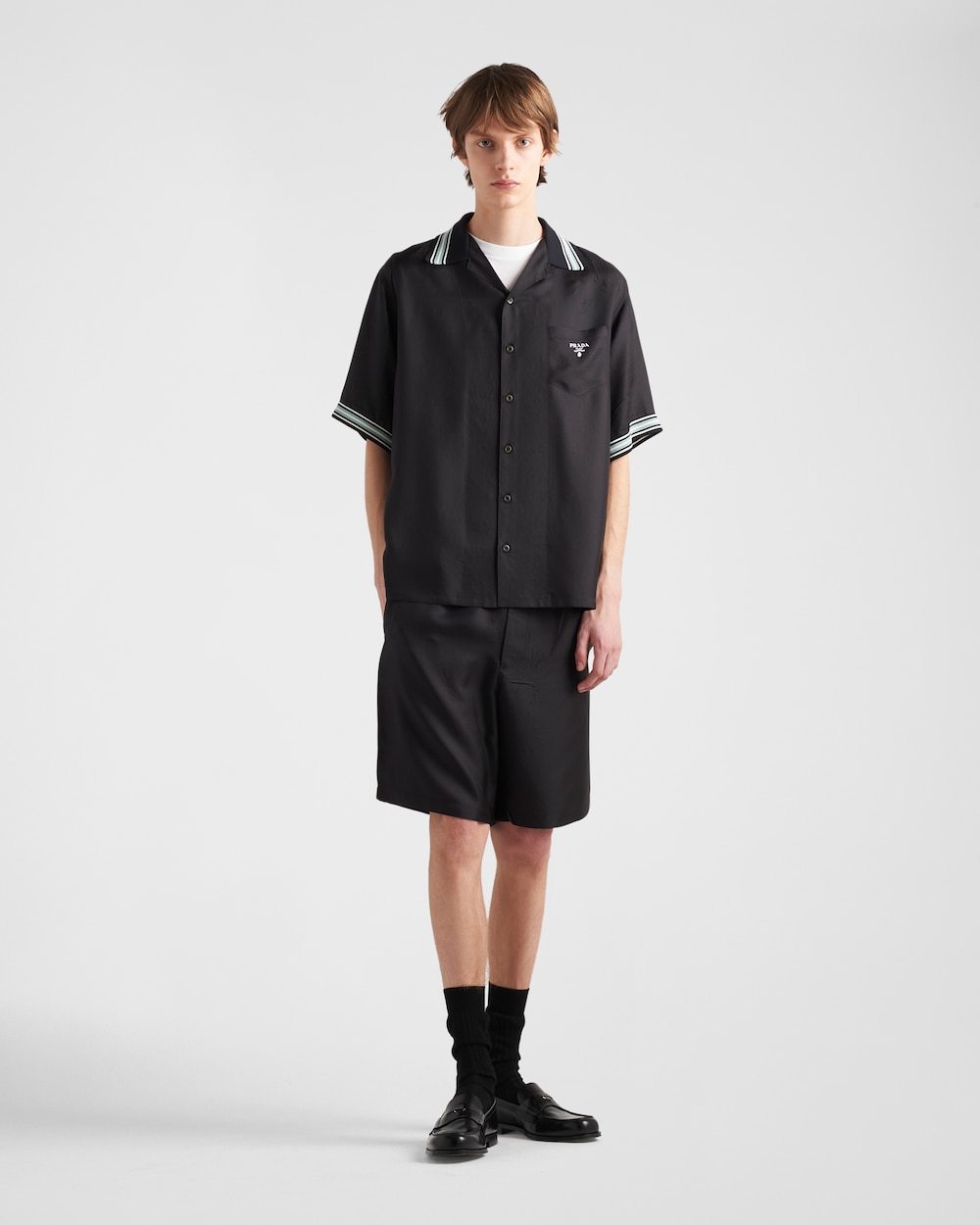 Prada Elastic Rope Belt Shorts In Black