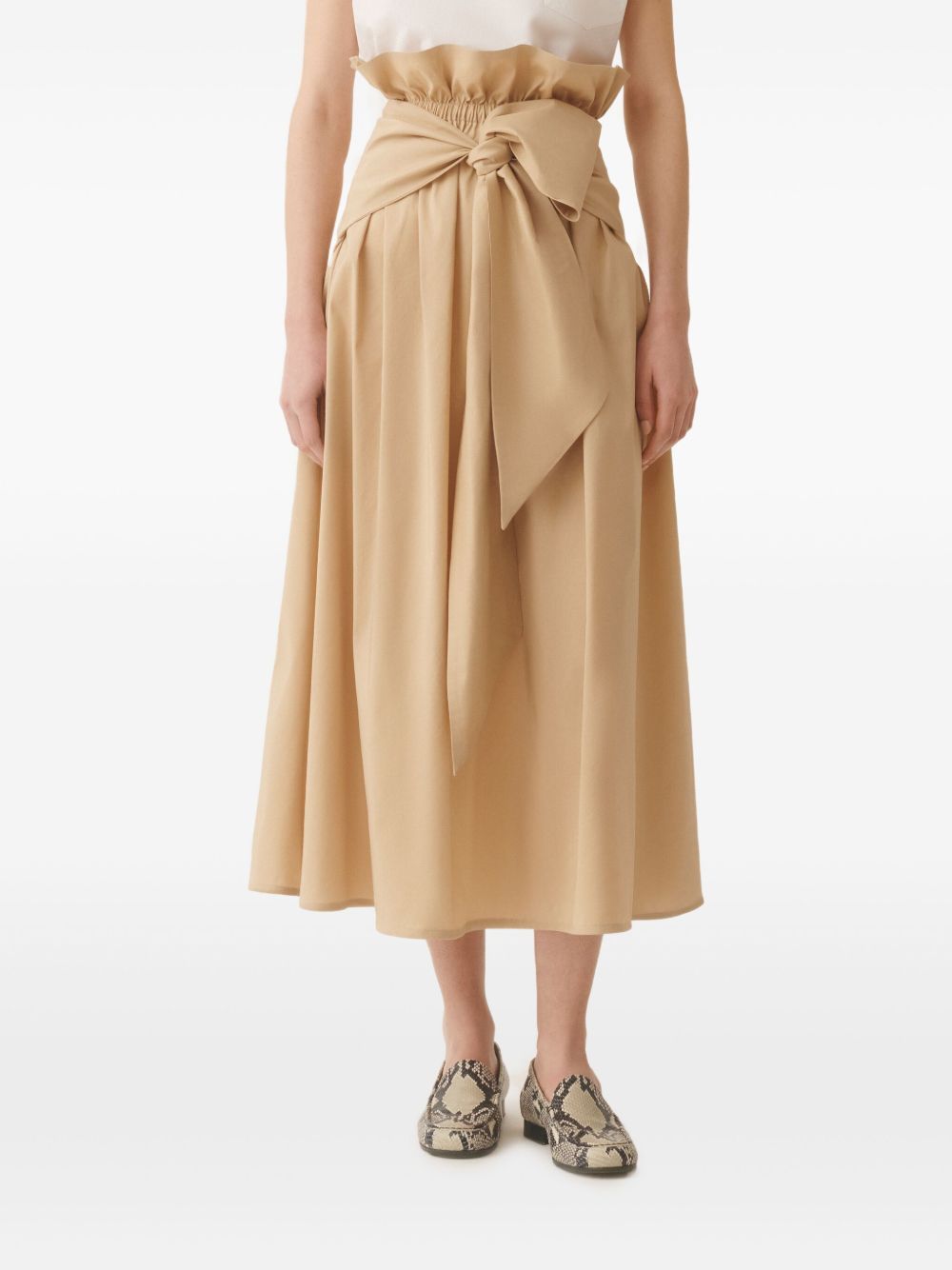 Fabiana Filippi High-waisted Midi Skirt With Bow Detail In Nude