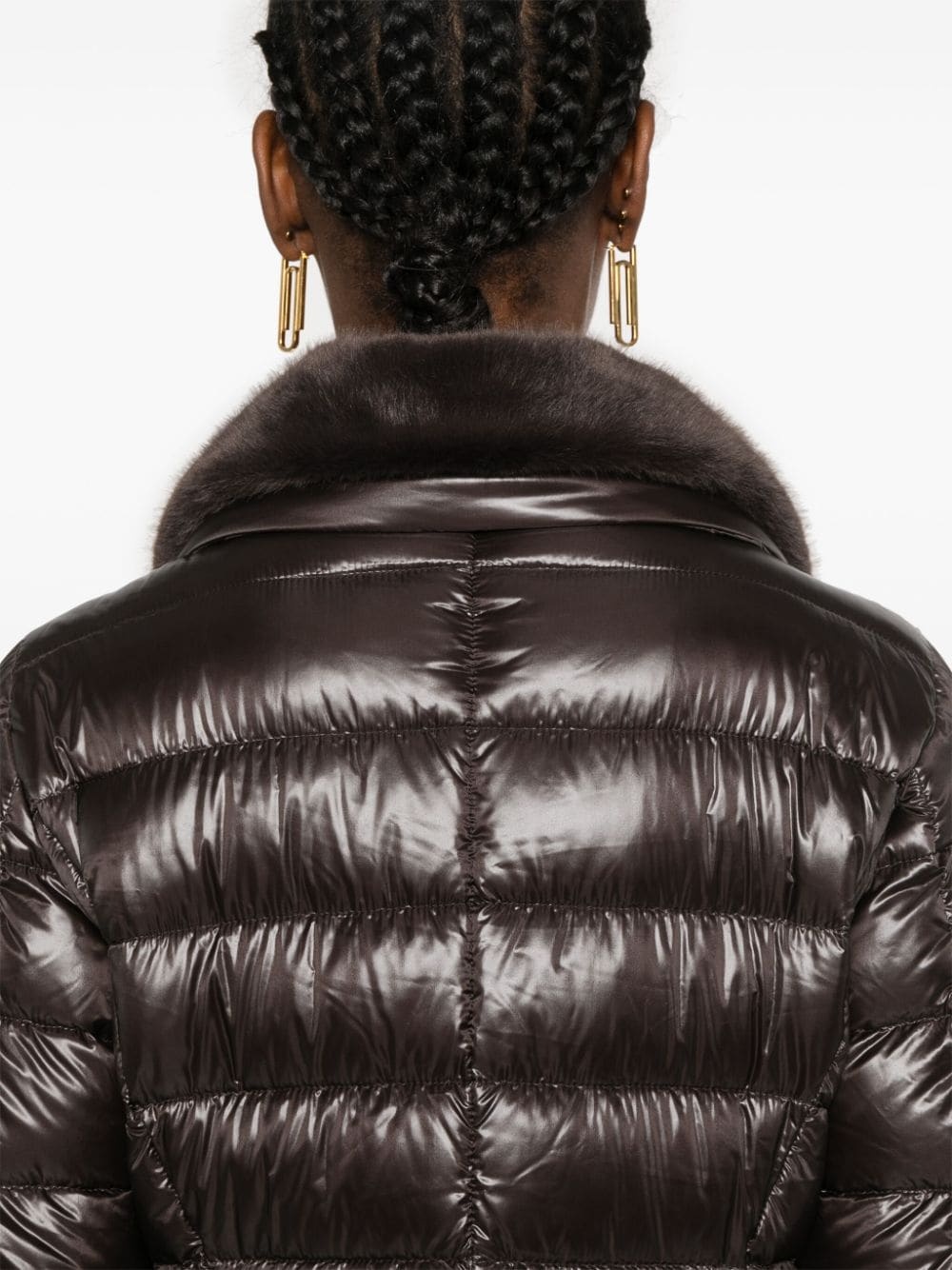 Herno Long Padded Puffer Coat With Faux Fur In Black