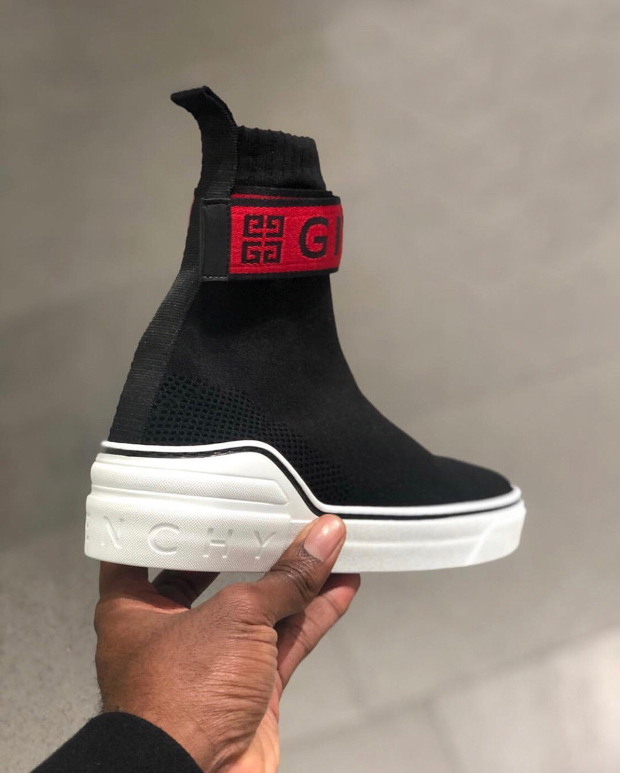 Givenchy Black, Red And White 4g Webbing Knitted Sneakers In Black