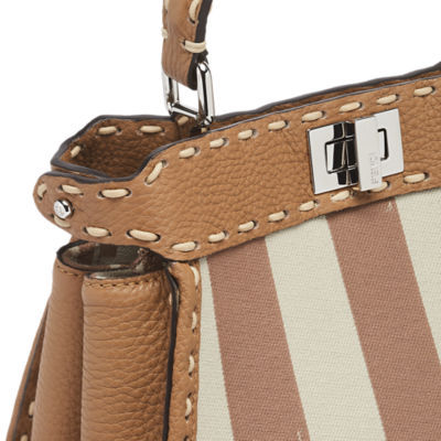 Fendi Jacquard Fabric Handbag With Pequin Striped Motif In Nude