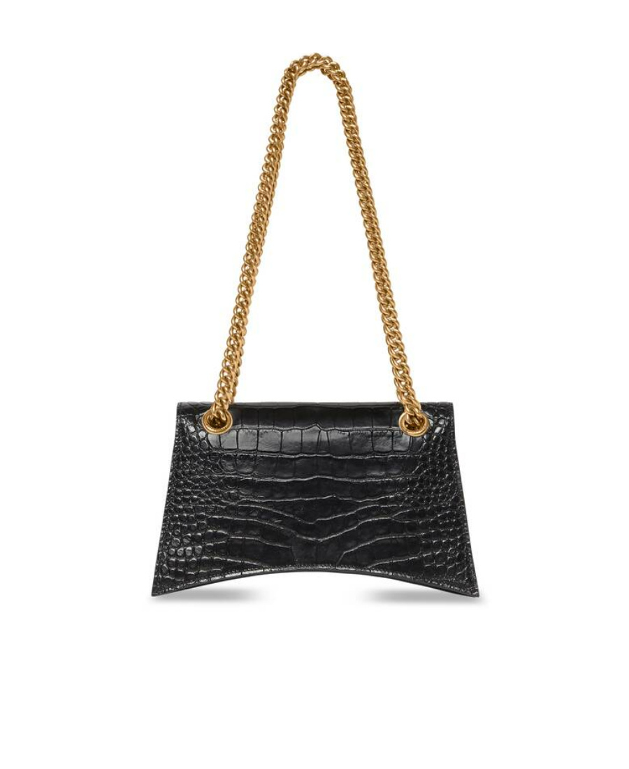 Balenciaga Crush Crocodile-embossed Crossbody Bag In Black
