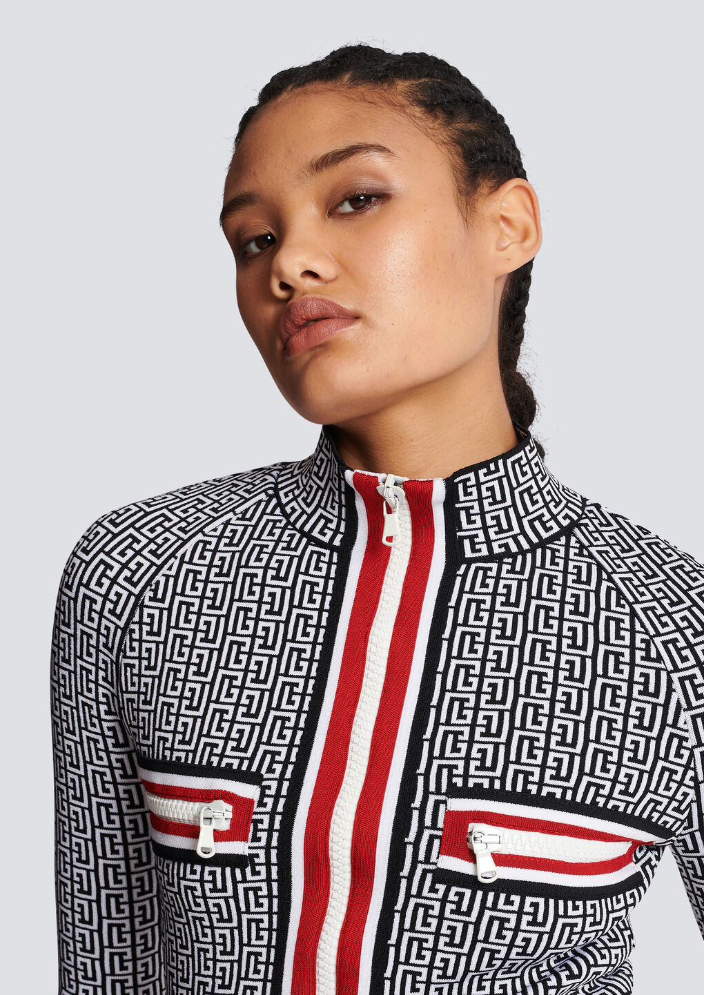 Balmain Monogrammed Knit Jacket In White