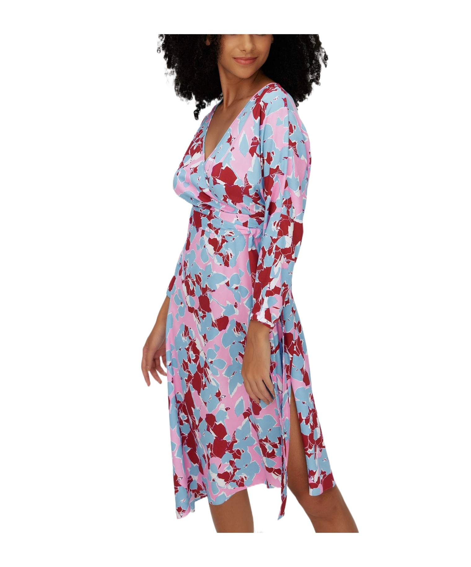 Diane Von Furstenberg V-neckline Long Sleeves Belted Waist Asymmetric Hem Floral Pattern In Multicolor