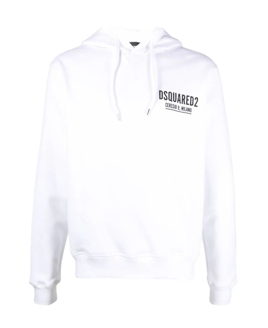 Dsquared2 Logo Print White Sweatshirt With Drawstring Hood In White