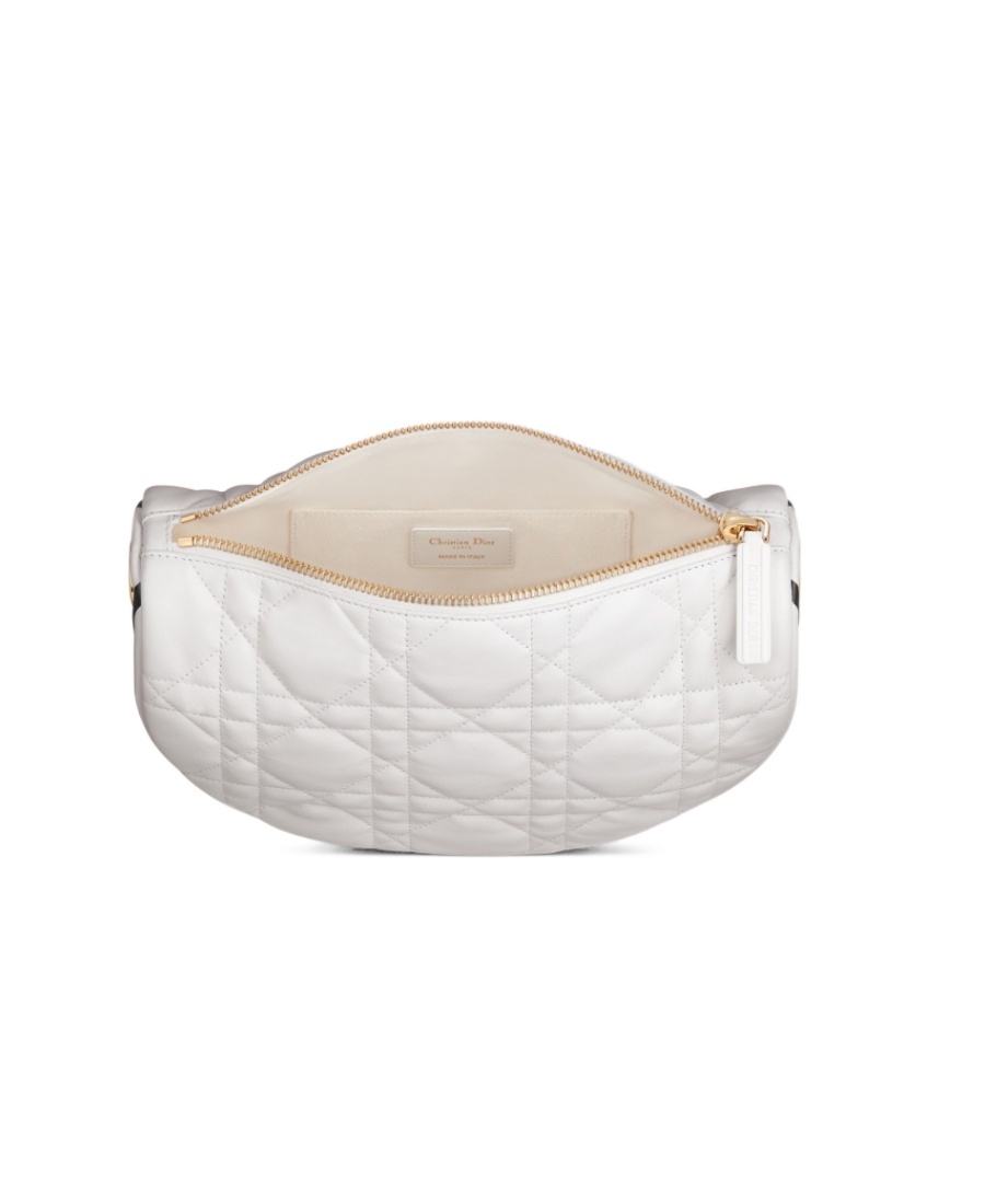 Dior Vibe Hobo Medium Sheep Leather Rattan Pattern Shoulder Bag In White