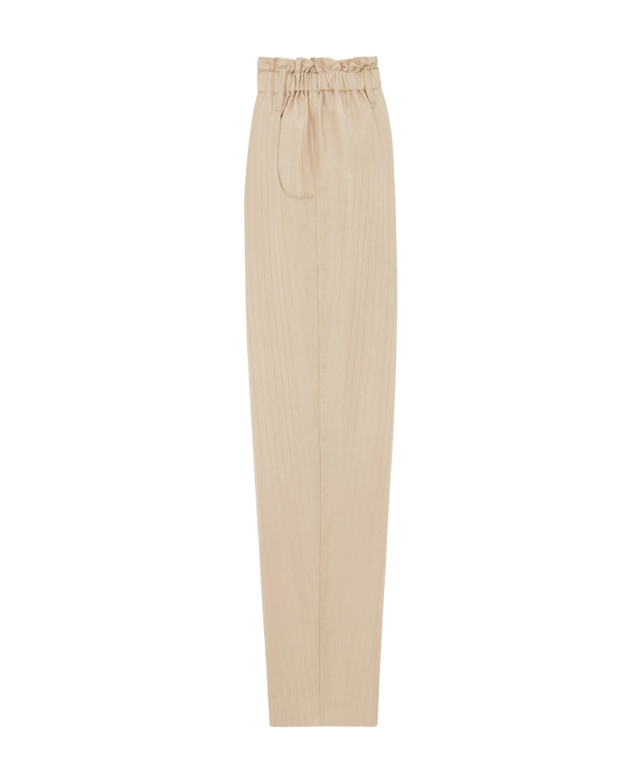 Saint Laurent Pinstripe-print Silk Trousers In Nude