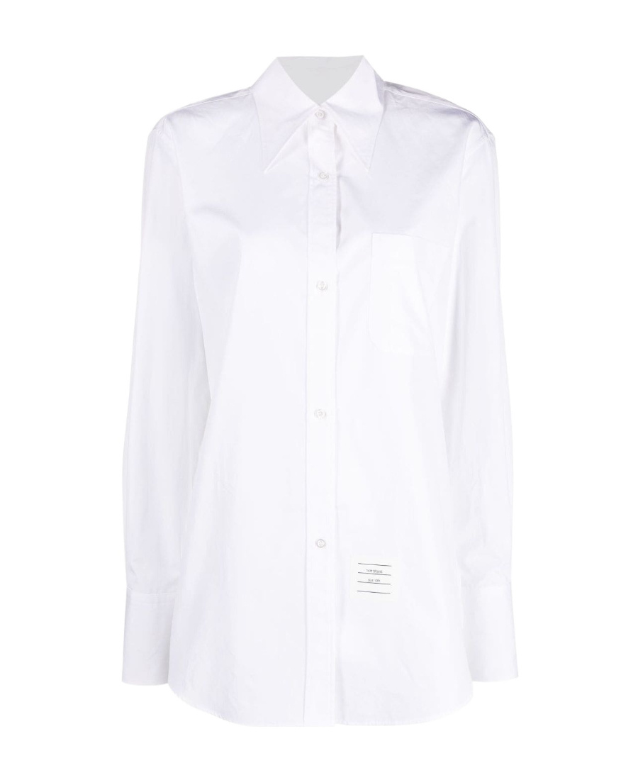 Thom Browne Exaggerated Easy Fit Point Collar Shirt In Poplin In White