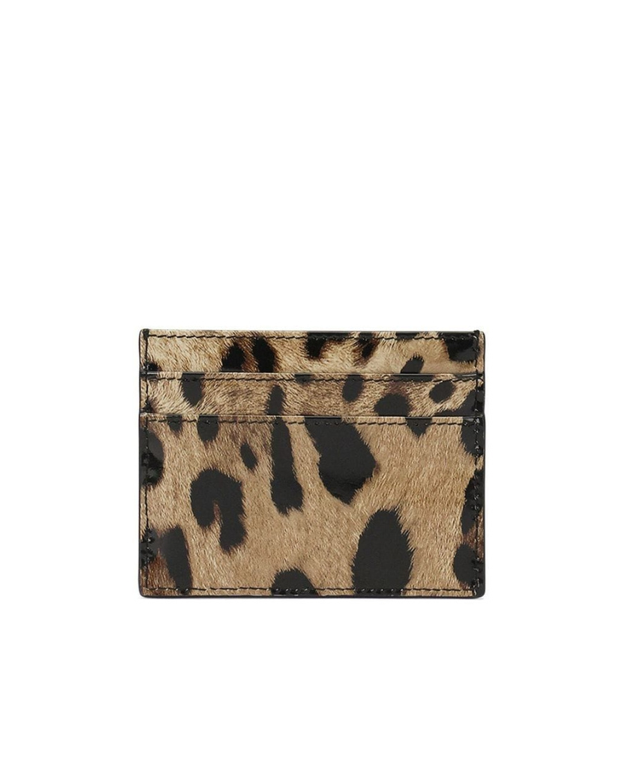 Dolce & Gabbana Calfskin Leopard Print Card Holder In Nude