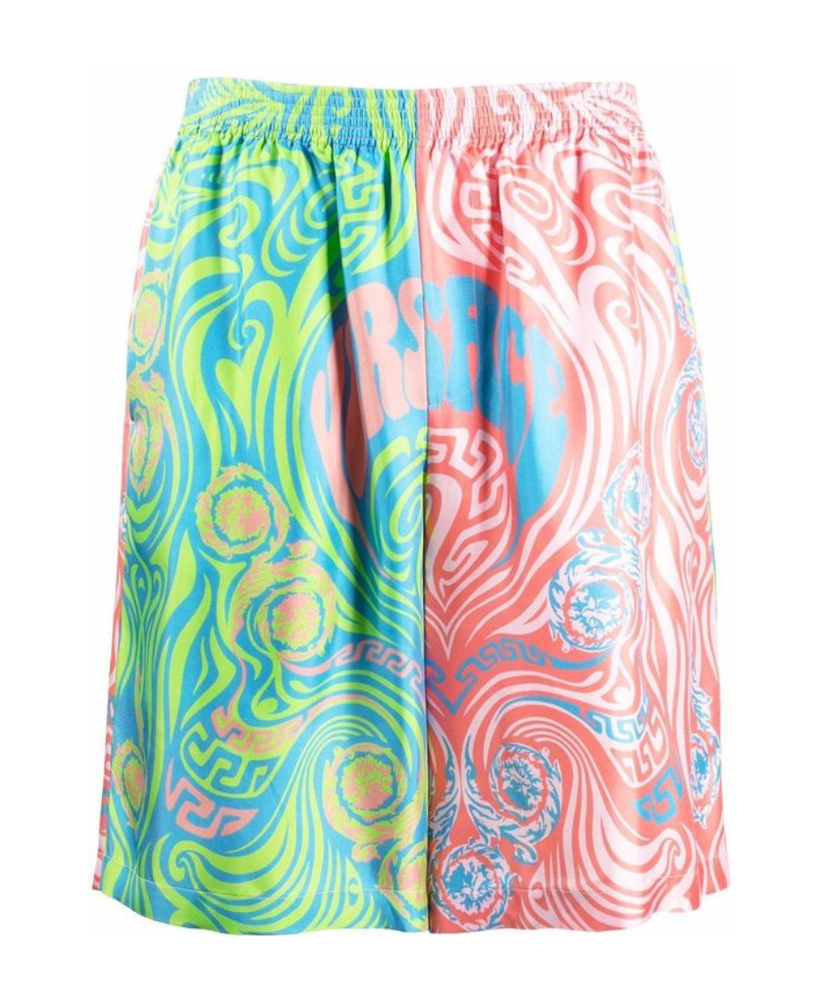 Versace Medusa Music Print Bi-colour Silk Shorts In Pink