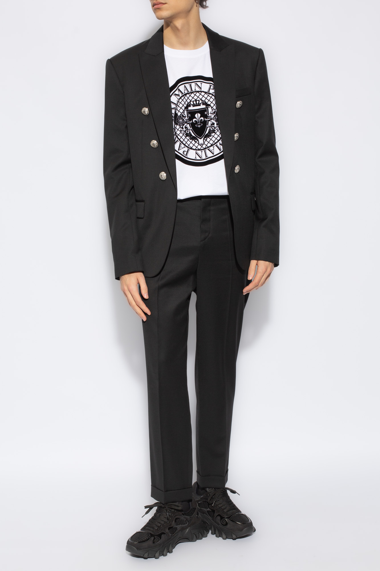 Balmain Six-button Black Wool Blazer In Black