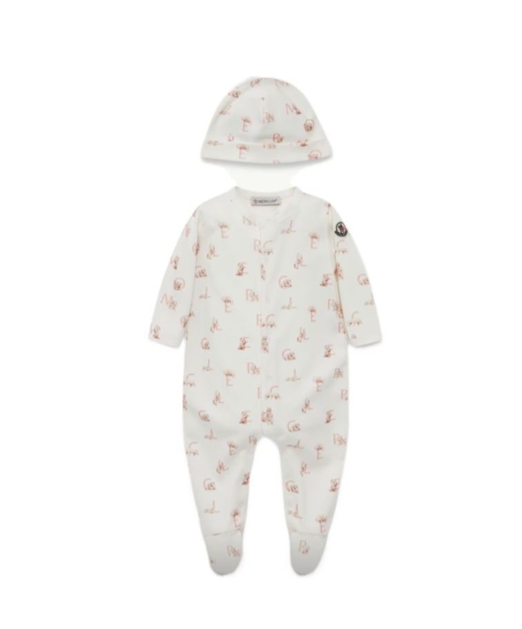 Moncler Enfant All-over Patterned Crewneck Rompers In White
