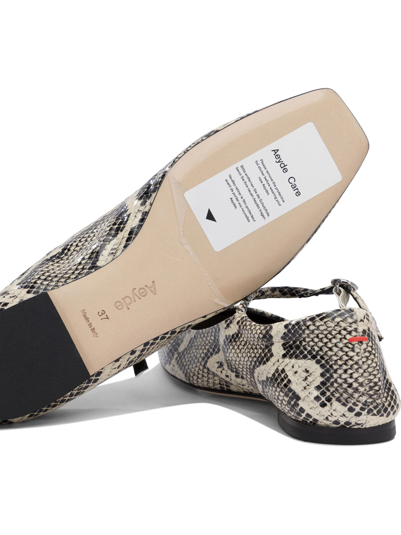 Aeyde Uma Snake Printed Leather Flats In Black