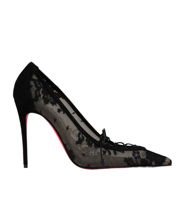 Christian Louboutin Km Lace 100 Suede-trimmed Pumps In Black