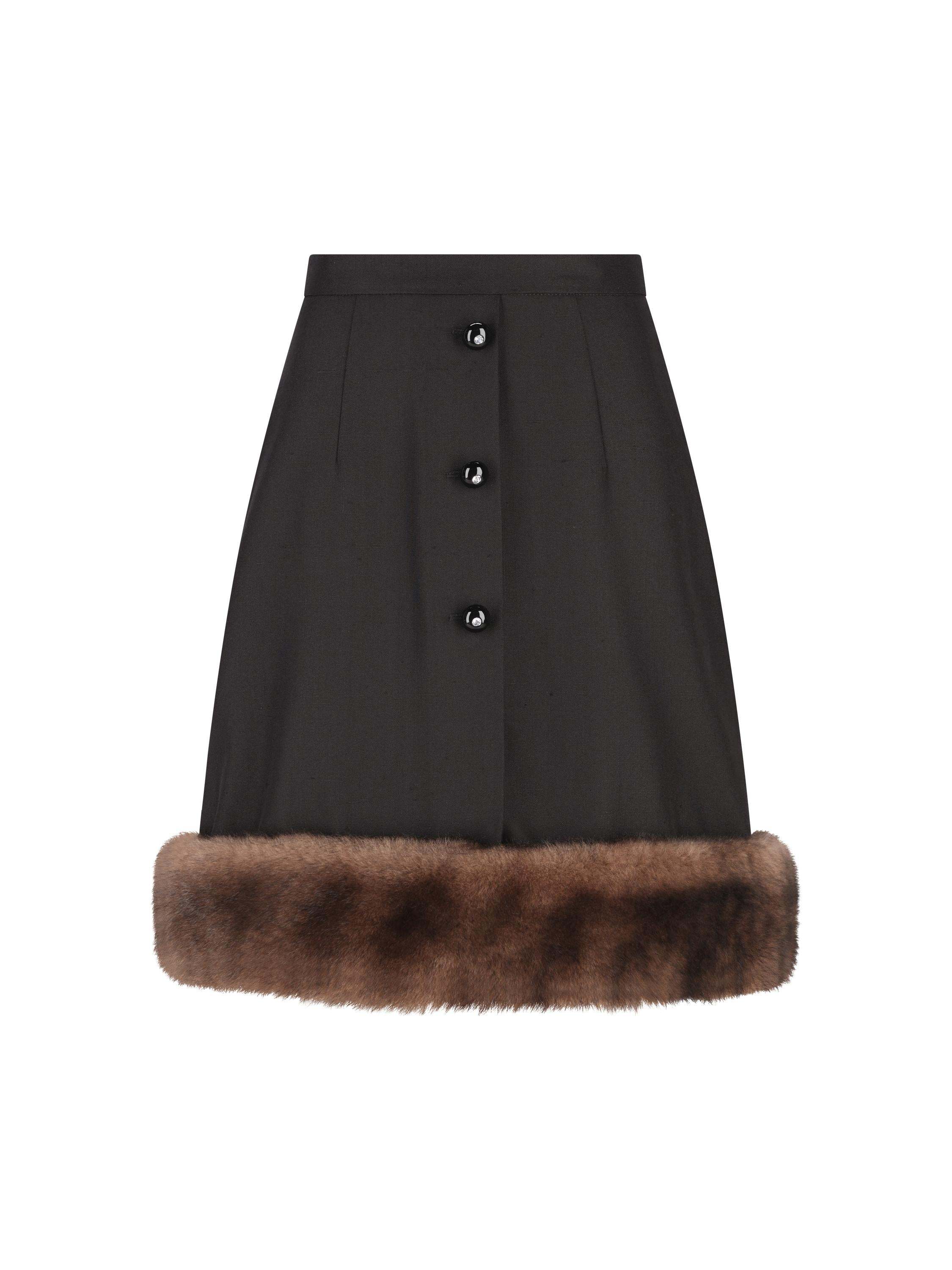 Valentino Shearling Trim Skirt In Black